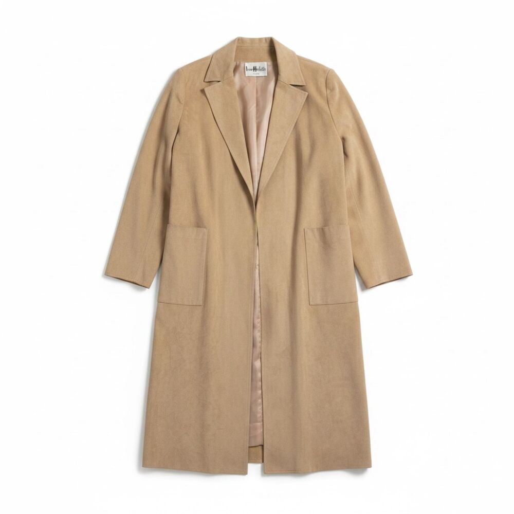 Vintage Irene Herbert’s Small Beige Faux Suede Duster Coat Open Front Trench